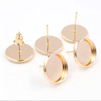 12mm Tray Stud Cabochons Earring Setting 10pcs - 5 Color Options