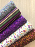 Premium Mixed Green, White, Purple and Blue Chunky Glitter Fabric Sheet - Canvas Backing