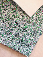 Premium Mixed Green, White and Silver Chunky Glitter Fabric Sheet - Canvas Backing