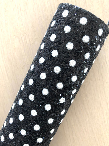 Black Chunky Glitter with White Dots - White Nylon Backing