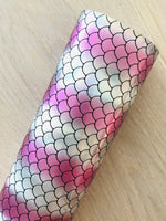 Reflective Ombré Mermaid Scales Faux Leather - Cotton Backing