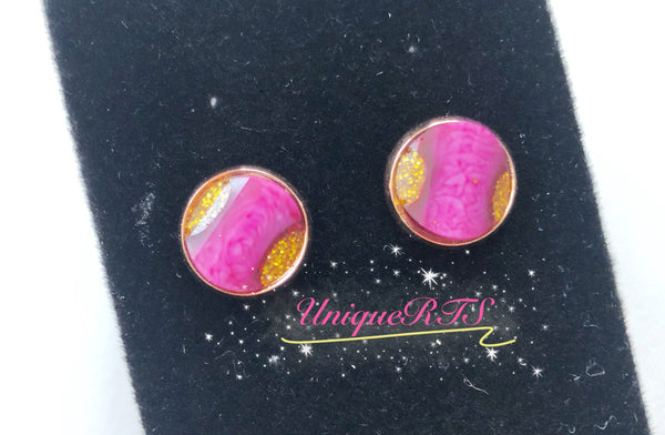 Pink with Gold Glitter Resin Cabochons (10pcs 12mm)