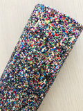 Mixed Black Chunky Glitter Fabric  - Black Nylon Back