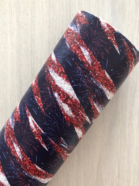 Custom Printed Smooth Leather with Fireworks and Glitter Brushwork Design