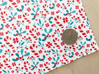 Custom Printed Smooth Leather Christmas Red Berries, Candy Cane Design - Soft Felt Backing