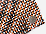 Custom Printed Smooth Leather Orange and Black Houndstooth - White Felt Backing