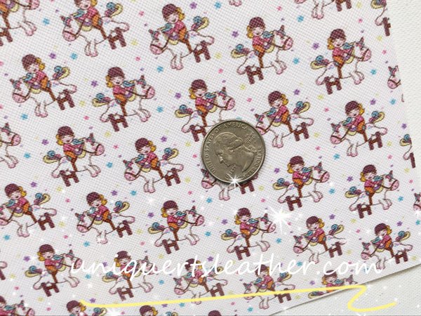 Printed faux leather - Little Girl Riding On Unicorn