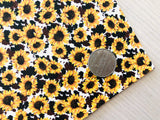 Custom Printed Smooth Faux Leather Sunflower on Cow Print Background