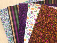 Premium Mixed Green, White, Purple and Blue Chunky Glitter Fabric Sheet - Canvas Backing