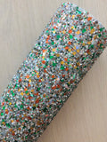 Silver Chunky Glitter Fabric - White Twill Backing