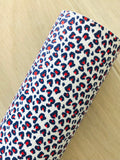 Printed Pebbled Faux Leather Red and Blue Leopard