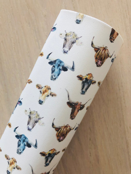 Custom Printed Smooth Leather Watercolor Cows