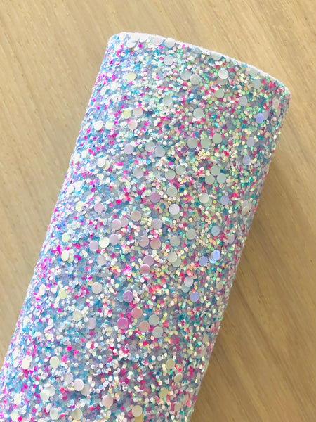 Lux Blue, Pink and White Chunky Glitter Fabric Sheet - Soft Felt Backing