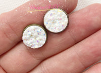 White Iridescent Chunky Faux Druzy Cabochons (10pcs)