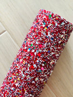 Mixed Red Chunky Glitter Fabric Sheet - Canvas Backing