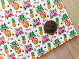 Custom Printed Smooth Leather Summer Pineapple with Flowers