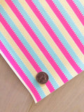 Printed Pebbled Faux Leather Pink, Yellow and Blue Color Strips