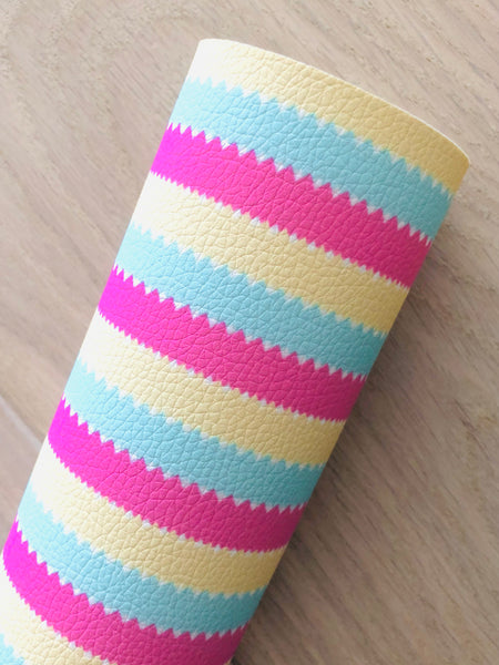 Printed Pebbled Faux Leather Pink, Yellow and Blue Color Strips