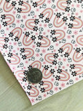 Custom Printed Smooth Faux Leather Skulls and Florals Design - Felt Backing