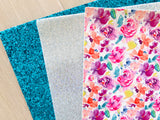 Custom Printed Smooth Leather Watercolor Flowers - Felt Backing
