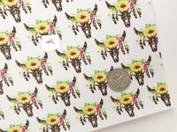 Printed Faux Leather Deer Head with Sunflowers