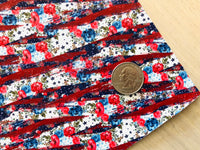 Custom Printed Smooth Leather with Red, Blue and White Flowers Design