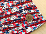 Custom Printed Smooth Leather with Red, Blue and White Flowers Design