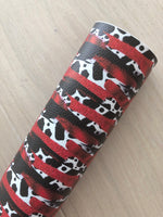 Custom Printed Pebbled Faux Leather Cow Print and Red Brushstroke Design