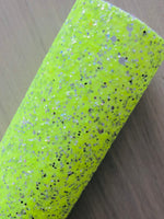 Yellow and Silver Chunky Glitter Fabric - White Twill Back