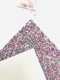 Mixed White, Red, Green and Purple Chunky Glitter Fabric - White Canvas Backing