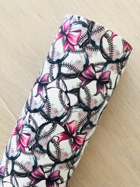 Custom Printed Smooth Leather Baseball with Pink Bows