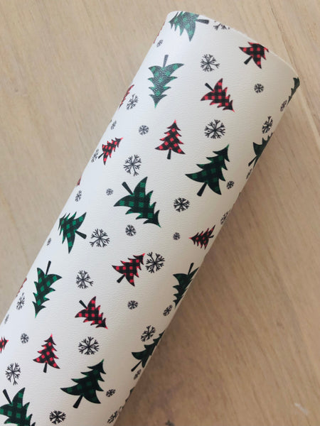 Custom Printed Smooth Leather Plaid Christmas Tree with Snowflakes - Soft Felt Backing